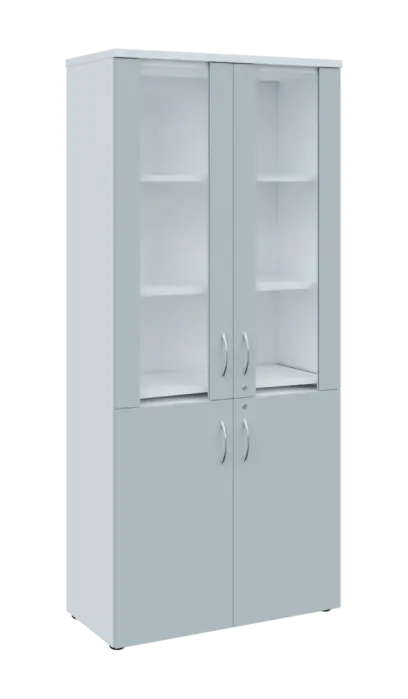 LE - 01 skříň lékařská prosklená, korpus bílá, dvířka šedá